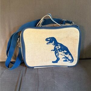 Blue and Cream Child Lunch Box with Blue Dinosaur 🦕 and adjustable strap